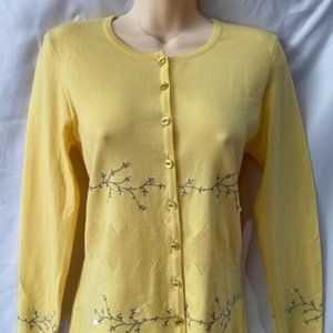 Escada knit sweater cardigan yellow embroidered